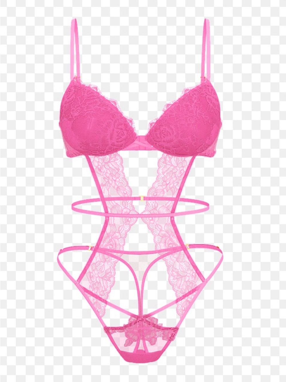 Victoria Secret Lace Strappy Teddy Bodysuit in Pink